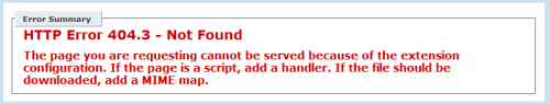 The page you are requesting cannot be served because of the extension configuration